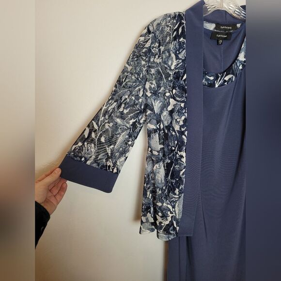 NEW R&M Richards Two Piece Formal Dress Set Sheer Periwinkle Blue Floral Size 6 - Picture 12 of 16